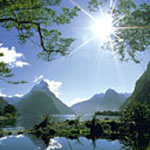 Blue sky over an impressive lakeshore